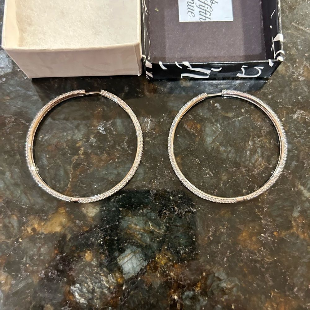 Women’s Adriana, Orsini, silver tone, pave hoop earrings